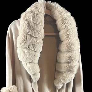Tan / light blush fur trim wrap jacket